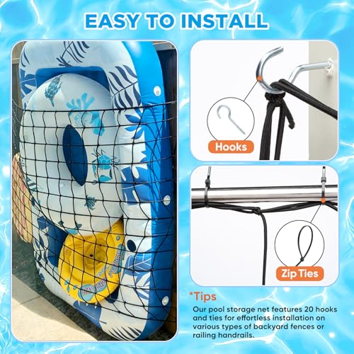 AURASUN 71" L x 47" W Pool Float Storage Net for Fence with Hooks - size: L - 71" L x 47" W