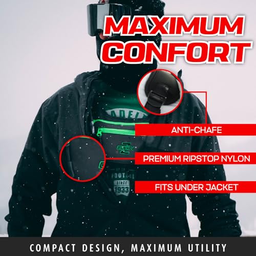 Ski & Snowboard Chest Pack – Lightweight Gunmetal Chest Bag for Skiing & Snowboarding with 3 Secure Pockets, No-Bounce Straps, and Back Panel Pocket - color: GUNMETAL