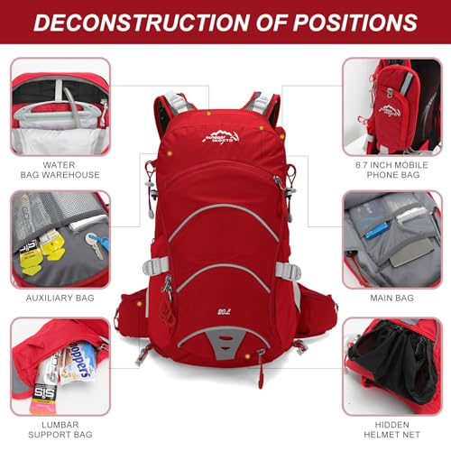 IX INOXTO 20L Hydration Backpack, Waterproof Hiking Internal Frame Backpacks with 2L Hydration Water Bladder and Rain Cover for Men, Lightweight Travel Daypack for Cycling,Camping,Ski (red) - color: Red