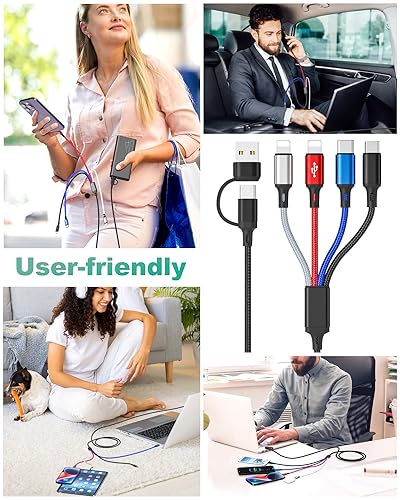 6 in 1 Multi Charging Cable (3Pack 6FT) USB A/C Universal Charger Cable | Multiple Charging Cable for All Devices,Lightning*2/Type C/Micro USB Ports for iPhone 17-11/Galaxy/Tablets/PS Home,Office,Car