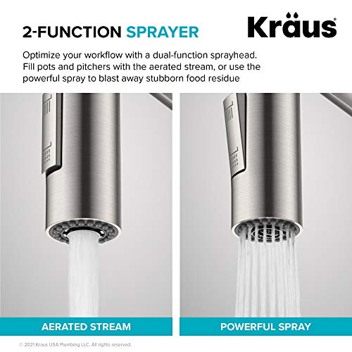 KRAUS Oletto Commercial Style Single Handle Pull Down Kitchen Faucet with QuickDock Top Mount Installation Assembly in Spot Free Stainless Steel, KPF-2631SFS - color: Spot-Free Stainless Steel, style: Commercial Style Faucet