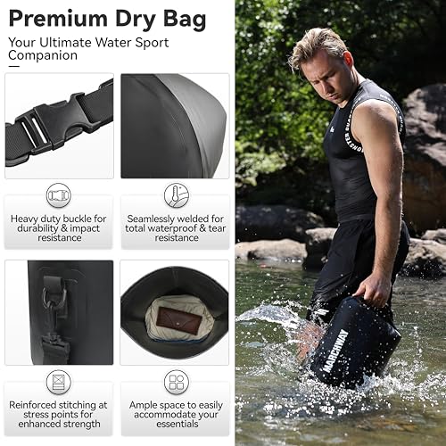 MARCHWAY Floating Waterproof Dry Bag Backpack 5L/10L/20L/30L/40L, Roll Top Sack Keeps Gear Dry for Kayaking, Rafting, Boating, Swimming, Camping, Hiking, Beach, Fishing - color: Black, size: 10L
