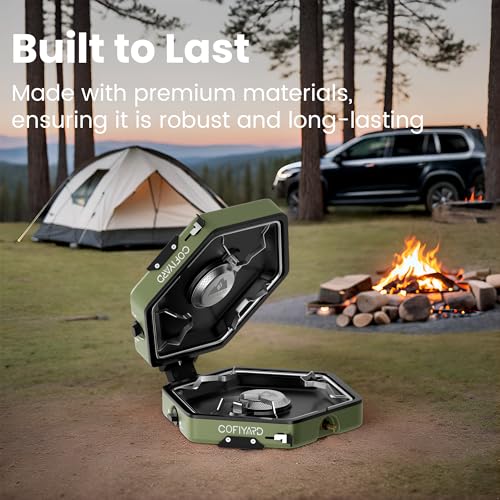 Cofiyard Propane 2-Burner Camping Stove with Carrying Bag and Gas Stove Pressure Regulator, Camping Essentials Folding Camp Stove with Flick-Style Ignition for Backpacking, Outdoor Cooking, Tailgating - color: Green