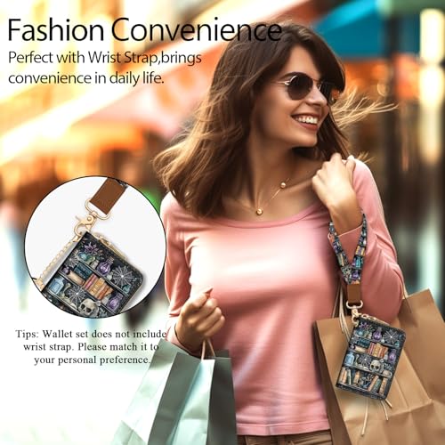 Yonlevres Credit Card Holder RFID Small Wallet Women Keychain Zipper - color: 0 Goth Lanyard
