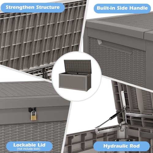 Outdoor Storage Box Waterproof, 320 Gallon Deck Box for Patio Storage - color: Rattan Gray, style: 320Gallon