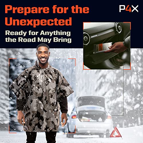 PREPARED4X Emergency Mylar Poncho – Survival Rain Poncho with Hood – Lightweight, Compact, Reusable Emergency Blanket Poncho for Hiking, Camping, Thermal Gear, Car Kit, Outdoors - color: Grey Camo 4-pack