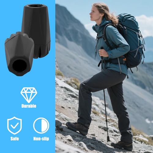 6pcs Trekking Pole Tips, Replacement Walking Stick Tips Sticks Anti-Slip Shock Absorption Durable Wear-Resistant Universal Fit for Canes Hiking Sticks Outdoor Mountaineering
