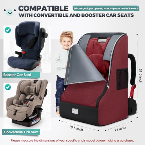RAINSMORE Padded Car Seat Travel Bag for Airplane Car Seat Backpack, Red - color: Red&Black