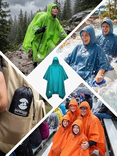 SaphiRose Hooded Rain Poncho Waterproof Raincoat Jacket for Men Women Adults - color: Algae Blue