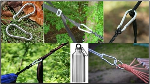 Black & Silver Zinc-Galvanized Heavy Duty Bushcraft Carabiner Spring Snap Clip Link Hooks 200-500lb Load 2, 6 & 12 Packs - color: 5cm (2.0in) Black 2 Pack