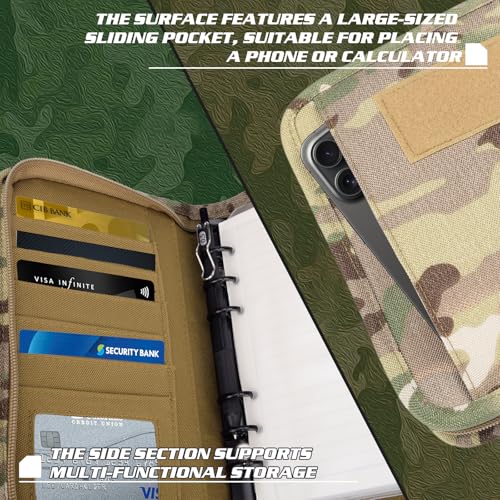 Military Padfolio Ring Binder with 80 Sheets 160 Pages of Leaf Paper, Military Notebook with Zippered Padfolio Organizer, Refillable Tactical Notebook 6-Ring A6 Notebook Paper (6.7" x 4.1") - size: Small (A6 - 4.1in x 6.7in)