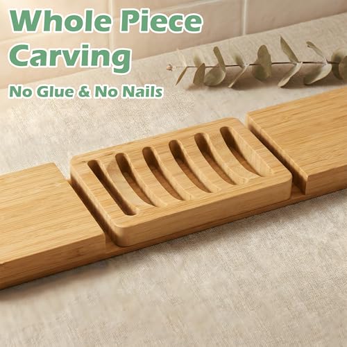 Bamboo Soap Dish, Bar Soap Holder Self Draining Soap Dish Natural Bamboo Soap Holder Waterproof Anti-Slip Wooden Soap Dishes for Bar Soap Saver Tray for Shower Bathroom Kitchen Sink Bathtub
