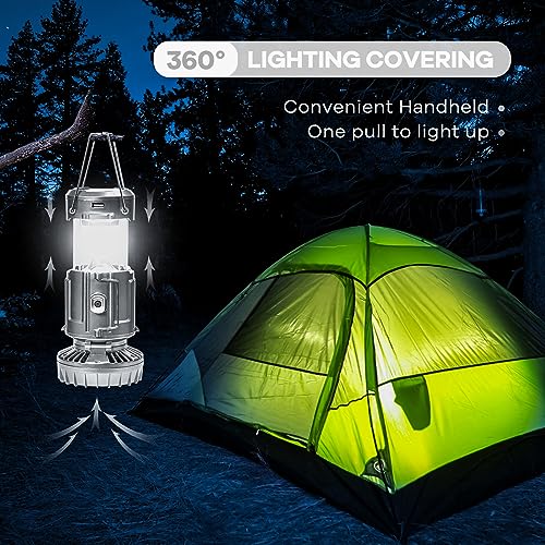 Solar Camping Lantern with Fan & Phone Charger, Portable Rechargeable Power for Hurricanes, Emergency, Power Outage and Camping Gear, Silver - style: Modern