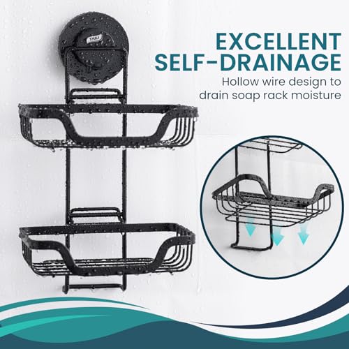 TAILI Soap Holder, Soap Dish Suction Cup with Hooks, Stainless Steel (Light Black) | Soap Dish for Shower, Bathroom Bar soap holder Shower Wall, Stainless Steel Sponge Holder for Tub Kitchen, Black - color: Light Black