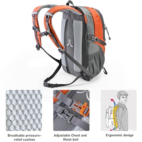 N NEVO RHINO Hiking Backpack,20L Waterproof Hiking Outdoor Daypack | Lightweight Travel Camping Foldable Daypack,Small Backpack for Men Women - color: Orange