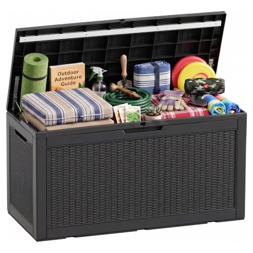 130 Gallon Outdoor Storage Box Waterproof, UV Resistant Resin Deck Box for Patio Furniture, Outside Storage Box for Garden Tools, Patio Cushions, Black - color: Black, size: 130 Gallon