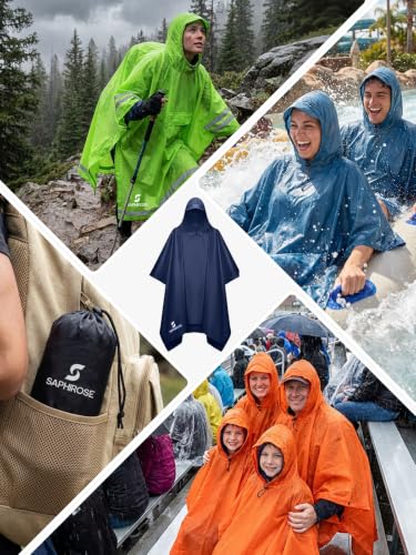 SaphiRose Hooded Rain Poncho Waterproof Raincoat Jacket for Men Women Adults - color: Blue