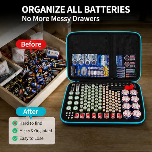 PAIYULE Battery Organizer Storage Case Box with Tester Checker, 220+ Batteries Holder Bag fits for AA AAA AAAA 9V C D Home Garage Container (Fits 220+ Batteries) (Fits 220+ Batteries)