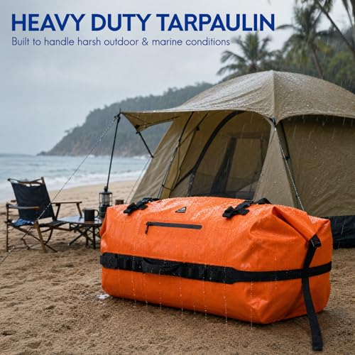 Haimont IPX7 Waterproof Roll-Top Dry Duffel Backpack | 60L/90L Sizes, 500D Tarpaulin, Welded Seams, Mesh Pockets, Boating & Kayaking - color: Orange, size: 60L