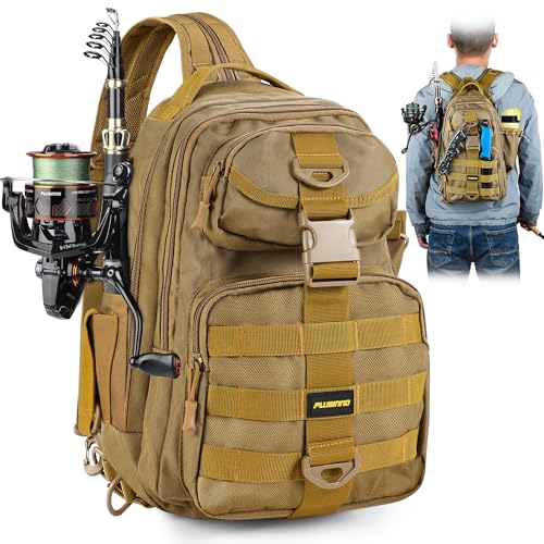 PLUSINNO Fishing Backpack Tackle Bag, Water-Resistant Backpack with Rod Holder, Ideal Gifts for Men - color: Khaki Single Backpack