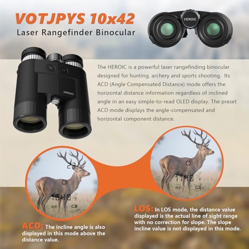 10x42 Laser Rangefinder Binoculars for Hunting – 2286 Yds ACD/Los, Scan Mode, ±1m Accuracy, Red OLED, HD Optics (Deer 1189 Yds) - size: Heroic-10X42