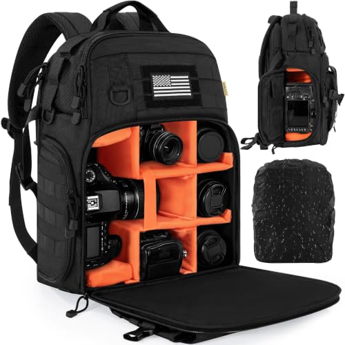 TORIBIO Camera Tactical Backpack Bag for DSLR/SLR/Mirrorless Photography - color: Black, size: With Rain Cover