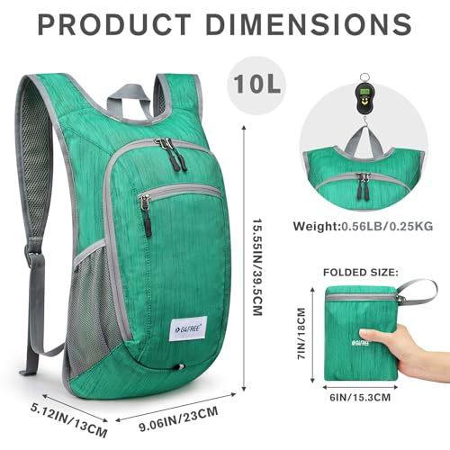 G4Free 10L/15L Hiking Backpack Lightweight Packable Hiking Daypack Small Travel Outdoor Foldable Shoulder Bag - color: Green, size: 10L