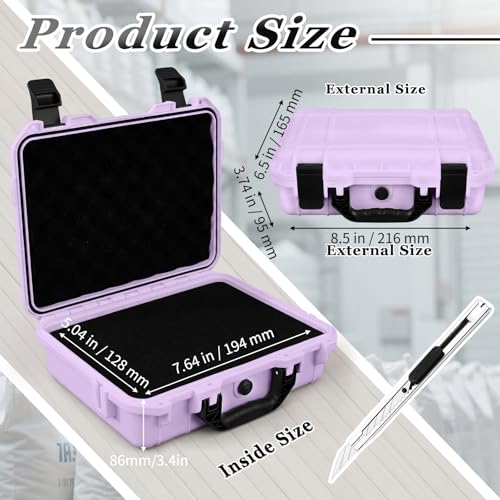 Relaxweex 1 Pcs Waterproof Hard Case with DIY Customizable Foam Insert Portable Protective Case with Knife for Camera Drones Equipments Tools Test Instruments(Purple,8.5 x 6.5 x 3.7 Inch) - color: Purple, size: 8.5 x 6.5 x 3.7 Inch