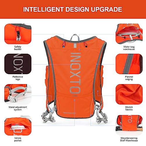 INOXTO Running Hydration Vest Backpack,Lightweight Insulated Pack with 1.5L Water Bladder Bag Daypack for Hiking Trail Running Cycling Race Marathon for Women Men - color: orange