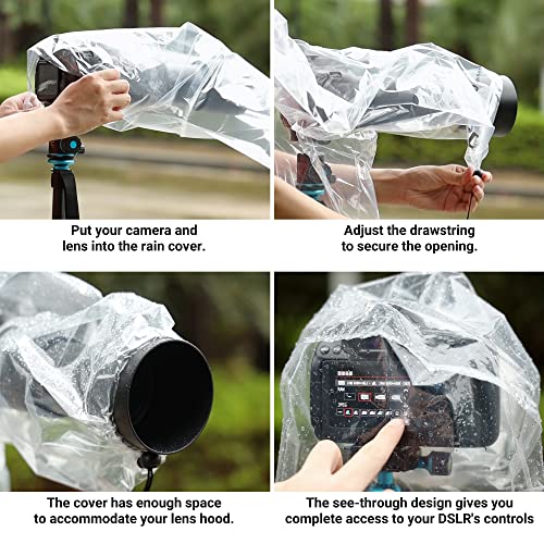 JJC Camera Rain Cover Sleeve for DSLR w/Lens up to 18", Waterproof, 4-Pack | Completely See-Through, Protects from Rain/Dust/Mud, PE Material, for Canon Nikon Fujifilm Sony Olympus Pentax Sigma DSLR - color: 4-Pack