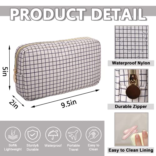 Small Makeup Bag Pouch for Purse，Nylon Travel Toiletry Storage Bag Preppy Checkered Cosmetic Bag for Women Girls，Waterproof Makeup Organizer Bag Pouch Skincare Bag with Zipper (Small-Checkered) - color: Checkered, size: Small