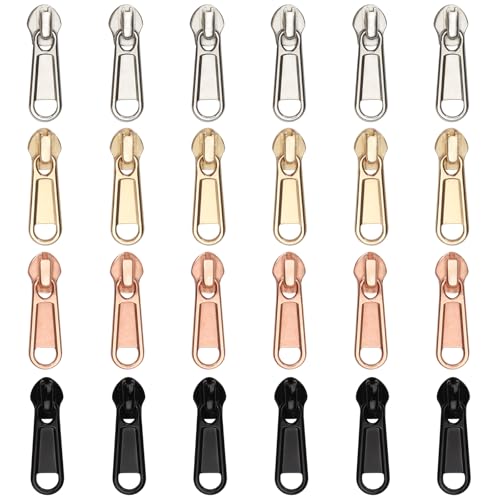 DOITEM 24Pcs Zipper Repair Kit Zippers Replacement 5# Zipper Pull Rescue Kit for Clothing Jackets Purses Luggage Backpacks (4 Colors) - color: #5 Zipper Sliders 24pcs