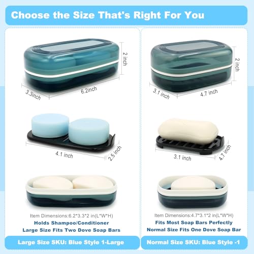 HAYSNA Solid Shampoo Bar Holder, Large Bar Soap Holder, Travel Soap Container, Soap Box with Draining Layer, Soap Case for Bathroom, Traveling, Gym, Camping (Blue Style-1-Large) - color: Blue Style-1-large