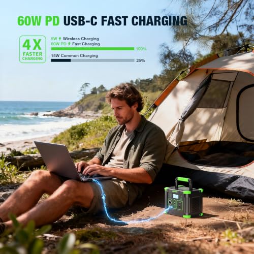 Portable Power Station 330W 288.6Wh Solar Generator Emergency Travel Backup - color: green