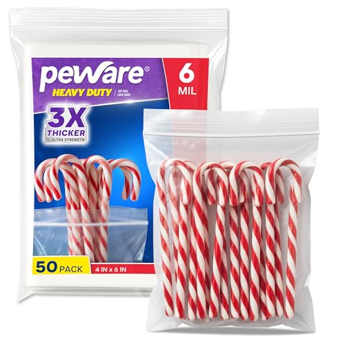 Heavy Duty Zip Seal Lock Bags, 4"x6" Extra Thick Storage Bags, 50 Pack | Small, Waterproof, Reusable Clear Poly Plastic Baggies, Resealable Zipper, for Tools, Parts, Hardware, Jewelry, Food & Snacks - size: 4"x6"