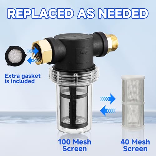 M MINGLE Garden Hose Filter for Pressure Washer Inlet, 2 Pcs | Inline Sediment Water Filter Attachment, 40 & 100 Mesh Screens, Fits Garden Hoses, Pumps, Sprinklers & RV Water Systems - size: 2 pcs