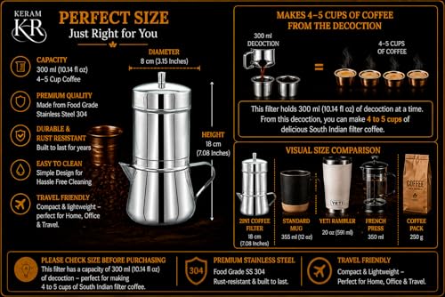 2 in 1 south indian filter coffee maker 10.1 oz (300 ml) indian style - size: 300 mL (4-5 cup)