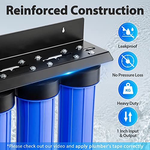 iSpring WGB32B-PB+AHPF12MNPT16X2 3-Stage Whole House Water Filter System, Reduces Lead, Chlorine, Sediment Home Water Filtration w/ 3/4'' Braided Stainless Steel Hose Connectors - style: Heavy Metals