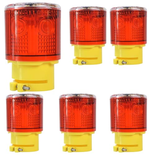 Solar Strobe Warning Light: 360 Degree Super Bright LED Flashing Light Wireless Install Automatically Turn On/Off Waterproof for Construction, Traffic, Dock, Marine, Crane Tower, Factory (Red-6PCS) - color: Red-6PCS