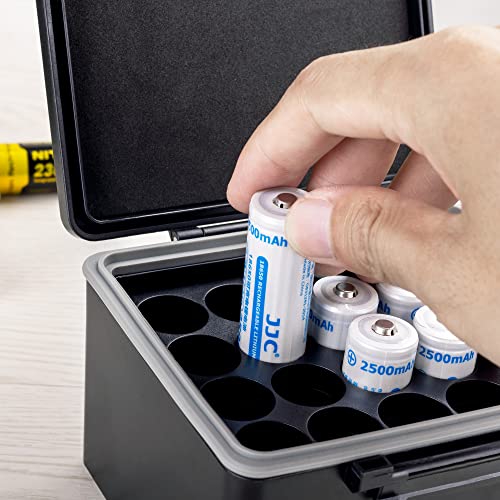 JJC 2 Slots 18650 Battery Storage Case Holder Container Box，High Capacity | Compact Water-Resistant Anti-Shock Anti-Dust, 18650 Batteries Storage Organizer, Custom Interior EVA Foams - size: for 20x 18650 Battery