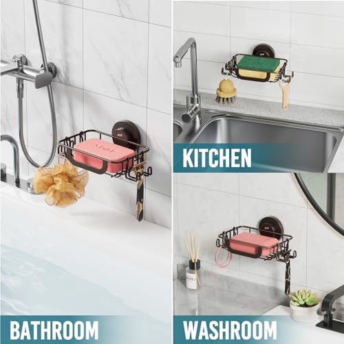 TAILI Soap Holder, Soap Dish Suction Cup with Hooks, Stainless Steel, Brown | Soap Dish for Shower, Bathroom Bar soap holder Shower Wall, Stainless Steel Sponge Holder for Tub Kitchen - color: Brown