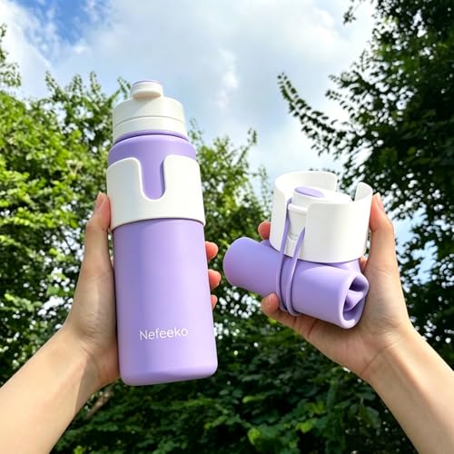 Nefeeko Collapsible Water Bottle, BPA Free 26oz Silicone Water Bottles - color: Purple