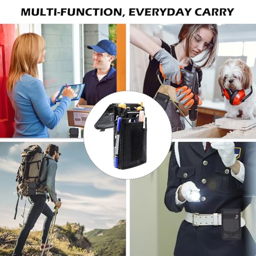 Belt Tool Pouch, Tactical Utility Organizer with Cell Phone Holder, Durable Heavy-Duty 1000D Nylon EDC Multitool Holster with Multi-Pockets for Electricians, Handymen, Work, Hiking - color: Black