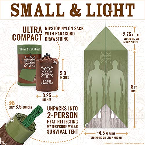 Don't Die In The Woods – Emergency Tent – Compact Outdoor Survival Shelter - color: Army Green