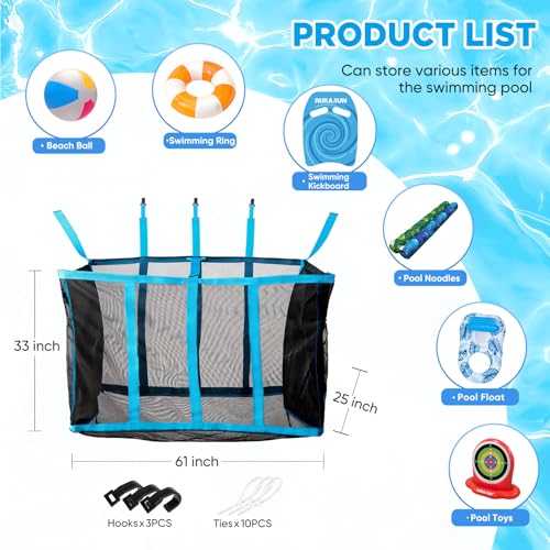 AURASUN 61" L x 25" W Poolside Hanging Pouch for Fence & Deck (Side Pocket) - size: L - 61" L x 25" W