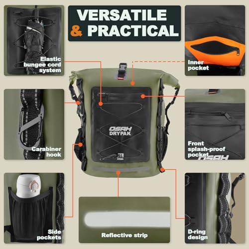 OSAH DRYPAK Waterproof Backpack Dry Bag 35L/55L/85L – Heavy Duty Roll-Top Hiking Backpack for Travel, Kayaking, Boating, Camping, Rafting and Fishing - color: Green, size: 55L