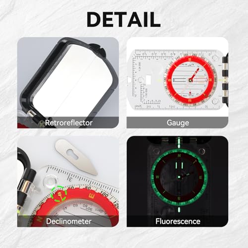 Compass Military Grade, Precision Navigation Compass for Hiking - color: clear Red