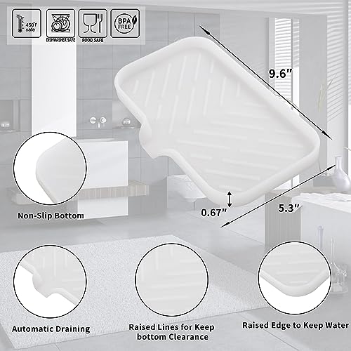 MicoYang Silicone Soap Dish with Drain Spout — Self-Draining Sink Organizer Tray for Bathroom & Kitchen, Sponges, Dispensers & Soap Holder, Non-Slip & Dishwasher Safe, Translucent (Medium, 9.6"×5.3") - color: Translucent, size: M(9.6"×5.3")