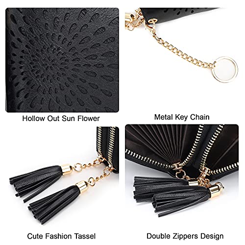 APHISON RFID Credit Card Holder Zipper Card Case Keychain Small Wallet for Women 1942-2 BLACK - color: B-BLACK-2（double zip）