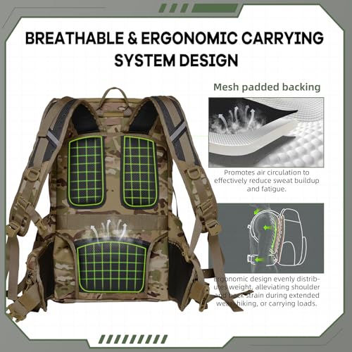 Timeet Tactical Backpack for Men, 20 Inch Camouflage 45L Large Capacity, U-Shaped Wide Opening Molle Military Hiking 3 Day Assault Pack, Water Resistant - color: Camouflage